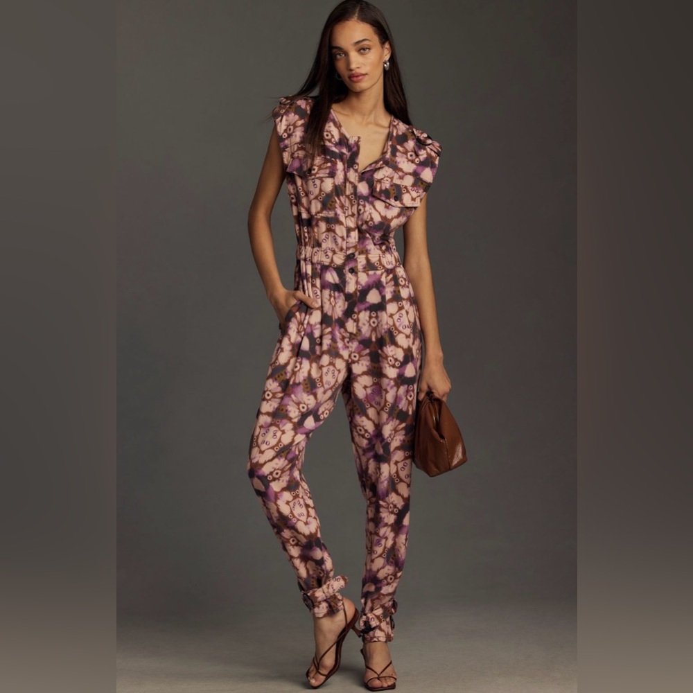 NWOT Anthropologie Sleeveless Cutout Printed Shibori Jumpsuit, Size S